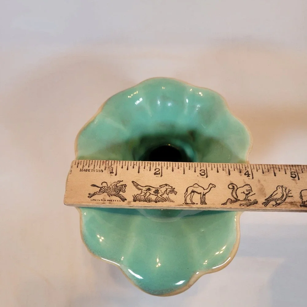 VTG Red Wing Pottery #1097 Cornucopia Ceramic Vase Tan Turquoise MCM‎ 1950s